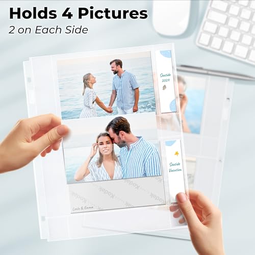 Dunwell 4x6 Photo Sleeves for 3-Ring Binder, (Horizontal, 25 Pack) for 100 Pictures, Each Sheet Holds Four 4 x 6 Pictures or Postcards, Acid-Free Poly Photo Album Refill Pages - Image 3