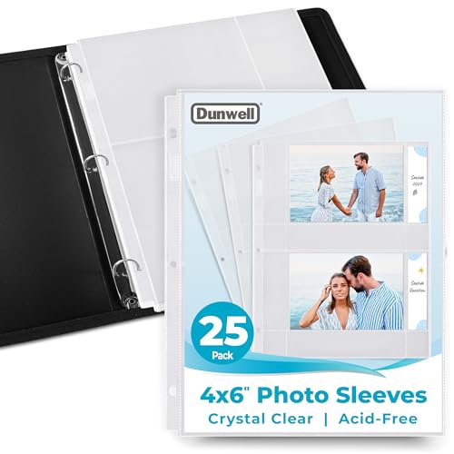 Dunwell 4x6 Photo Sleeves for 3-Ring Binder, (Horizontal, 25 Pack) for 100 Pictures, Each Sheet Holds Four 4 x 6 Pictures or Postcards, Acid-Free Poly Photo Album Refill Pages - Image 1