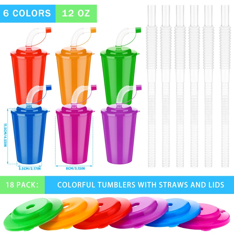 Zubebe 18 Pcs Neon Straws Cups 12 oz Colorful Neon Cups with Sipper and Lids Plastic Favor Reusable Straw for Birthday Party Events Supplies, 6 Colors - Image 2