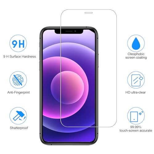 SIBEITU 3 Pack Screen Protector for iPhone 12 with 3 Pack Camera Lens Tempered Glass Protector, 6.1 Inch HD Clear Tempered Glass Film 9H Hardness Full Coverage, Scratch Resistent, No Air Bubbles - Image 2