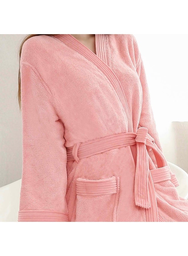Reefi Luxury Pink Bathrobe XL – Soft Plush Unisex Bath Robe with Belt & Pockets – Long Sleeve Spa Robe - Image 5