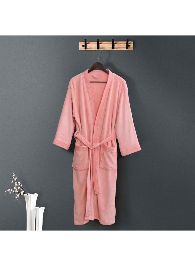 Reefi Luxury Pink Bathrobe XL – Soft Plush Unisex Bath Robe with Belt & Pockets – Long Sleeve Spa Robe - Image 1