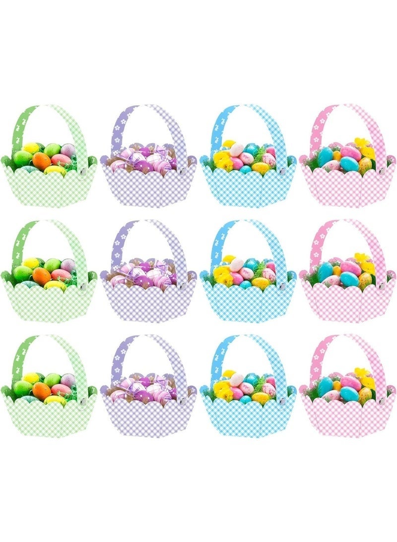 12 Pcs Paper Easter Baskets with Handle, DIY Easter Craft Baskets for Kids - Party Favors & Gift Boxes (Multi-color) - Image 1