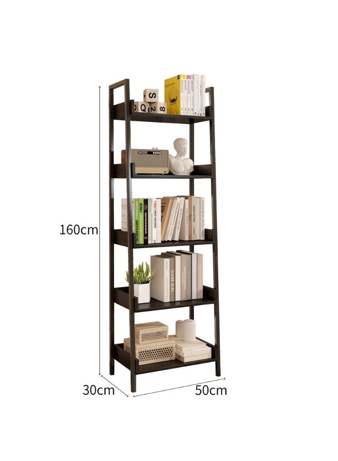 Ladder Shelf, 5 Tier Freestanding Bookshelf, Corner Storage Shelve Display Rack with 3 Hooks, Wood and Metal Storage Rack for Home Office Living Room Kitchen, 50*30*160cm (SGG042 Black) - Image 4