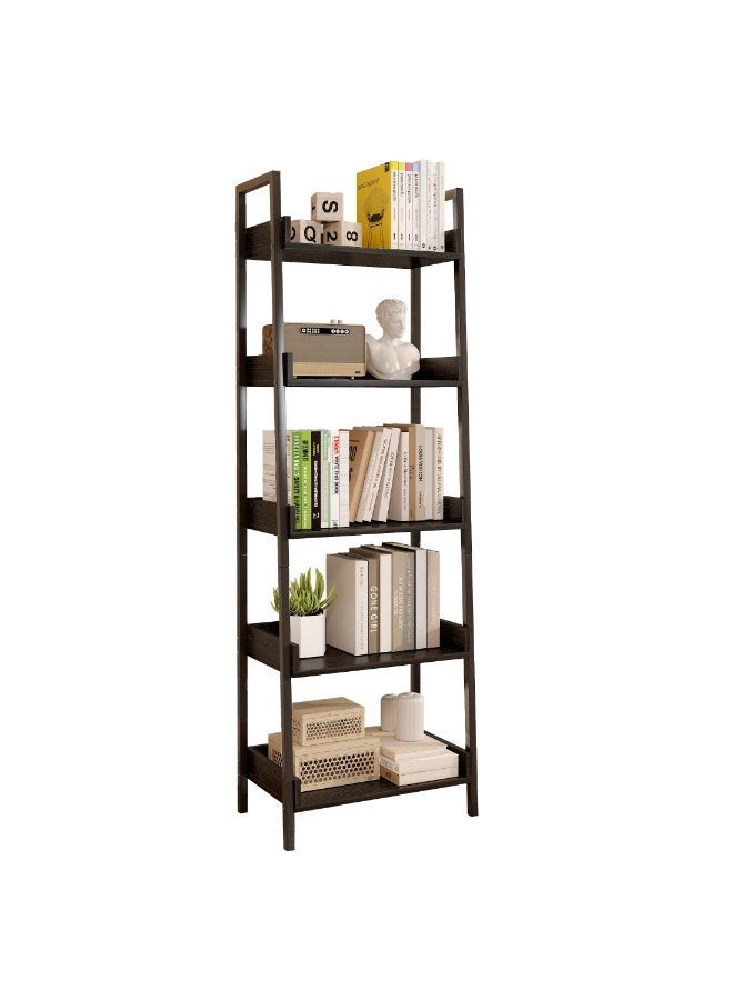 Ladder Shelf, 5 Tier Freestanding Bookshelf, Corner Storage Shelve Display Rack with 3 Hooks, Wood and Metal Storage Rack for Home Office Living Room Kitchen, 50*30*160cm (SGG042 Black) - Image 2