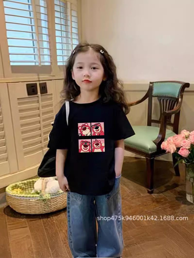 Girls' Bear T-Shirt Summer Wear Stylish Children'S Short-Sleeved Top Little Girl Summer Pure Cotton T-Shirt Ins - Image 5