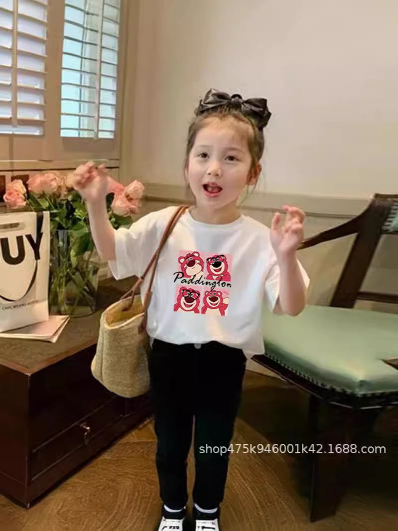 Girls' Bear T-Shirt Summer Wear Stylish Children'S Short-Sleeved Top Little Girl Summer Pure Cotton T-Shirt Ins - Image 4