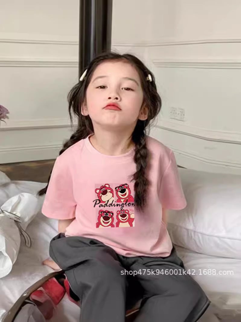 Girls' Bear T-Shirt Summer Wear Stylish Children'S Short-Sleeved Top Little Girl Summer Pure Cotton T-Shirt Ins - Image 3