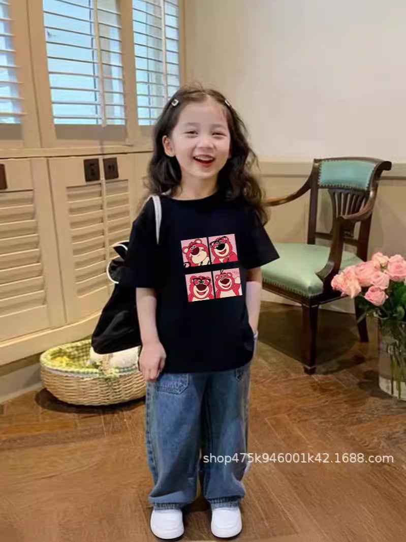 Girls' Bear T-Shirt Summer Wear Stylish Children'S Short-Sleeved Top Little Girl Summer Pure Cotton T-Shirt Ins - Image 2