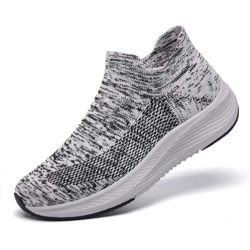 SHULOOK Womens Slip on Walking Shoes Comfort Lightweight Breathable Sock Shoe Non-Slip Mesh Casual Fashion Tennis Running Sneakers Grey White - Image 1
