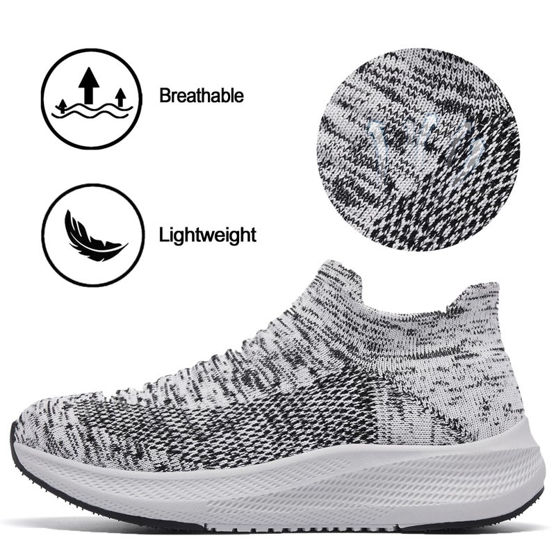 SHULOOK Womens Slip on Walking Shoes Comfort Lightweight Breathable Sock Shoe Non-Slip Mesh Casual Fashion Tennis Running Sneakers Grey White - Image 4