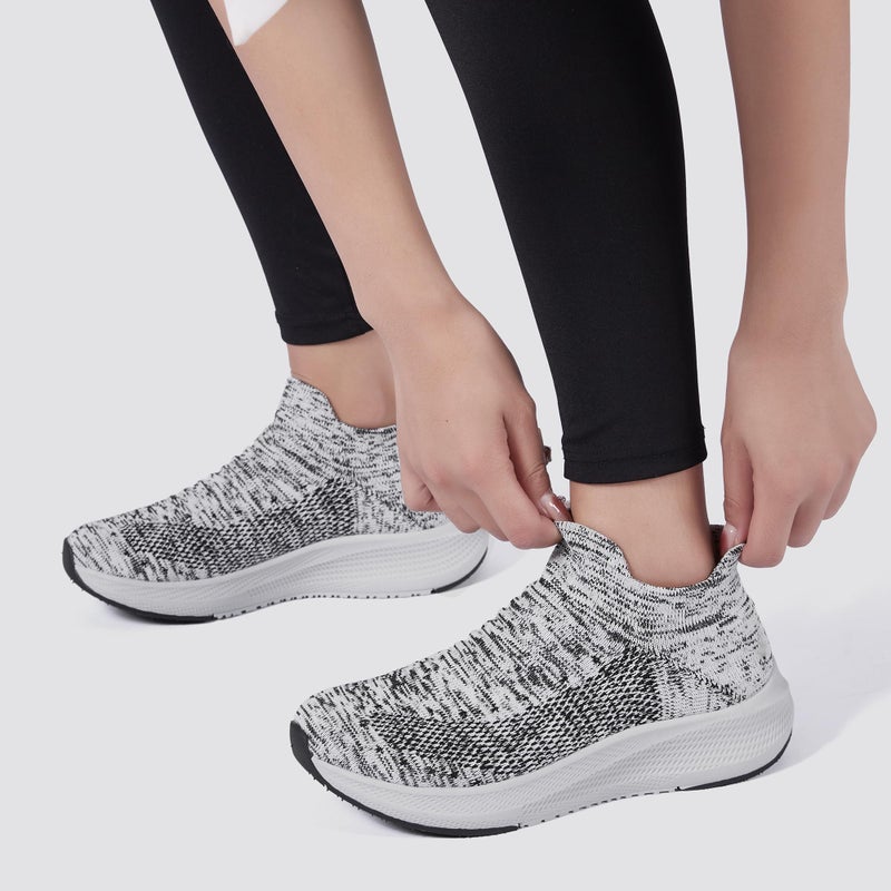 SHULOOK Womens Slip on Walking Shoes Comfort Lightweight Breathable Sock Shoe Non-Slip Mesh Casual Fashion Tennis Running Sneakers Grey White - Image 2