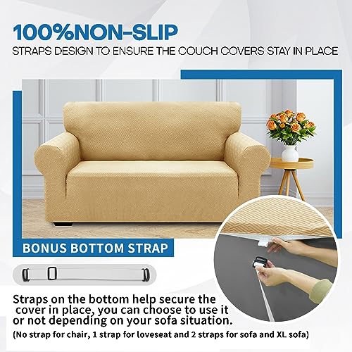XINEAGE 2026 New Stretch Armchair Covers 1 Piece Chair Slipcovers Chair Protector for Living Room Thick Soft Chair Cover with Elastic Bottom Couch Cover for Pets Kids (31"-46", Khaki) - Image 5
