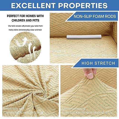 XINEAGE 2026 New Stretch Armchair Covers 1 Piece Chair Slipcovers Chair Protector for Living Room Thick Soft Chair Cover with Elastic Bottom Couch Cover for Pets Kids (31"-46", Khaki) - Image 2