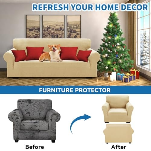XINEAGE 2026 New Stretch Armchair Covers 1 Piece Chair Slipcovers Chair Protector for Living Room Thick Soft Chair Cover with Elastic Bottom Couch Cover for Pets Kids (31"-46", Khaki) - Image 3