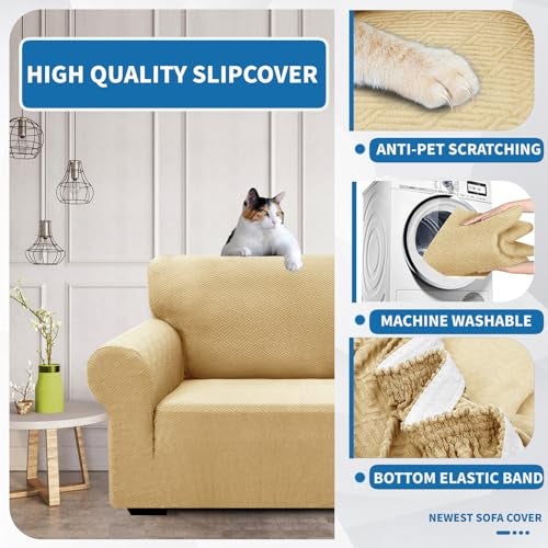 XINEAGE 2026 New Stretch Armchair Covers 1 Piece Chair Slipcovers Chair Protector for Living Room Thick Soft Chair Cover with Elastic Bottom Couch Cover for Pets Kids (31"-46", Khaki) - Image 4
