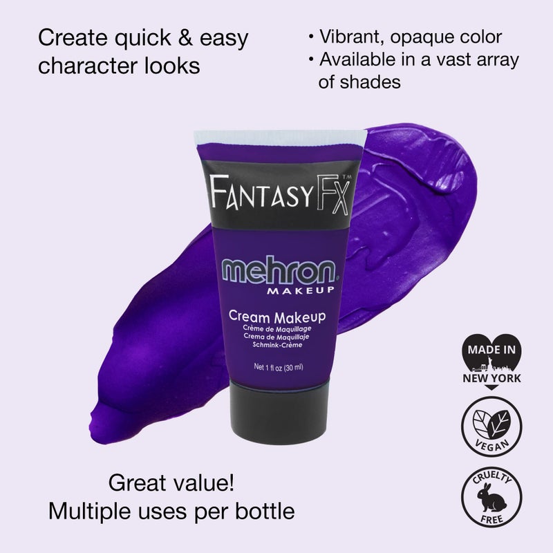 Mehron Makeup Fantasy FX Cream Makeup | Water Based | Halloween | Purple Face & Body Paint For Adults 1 fl oz (30ml) (Purple) - Image 2