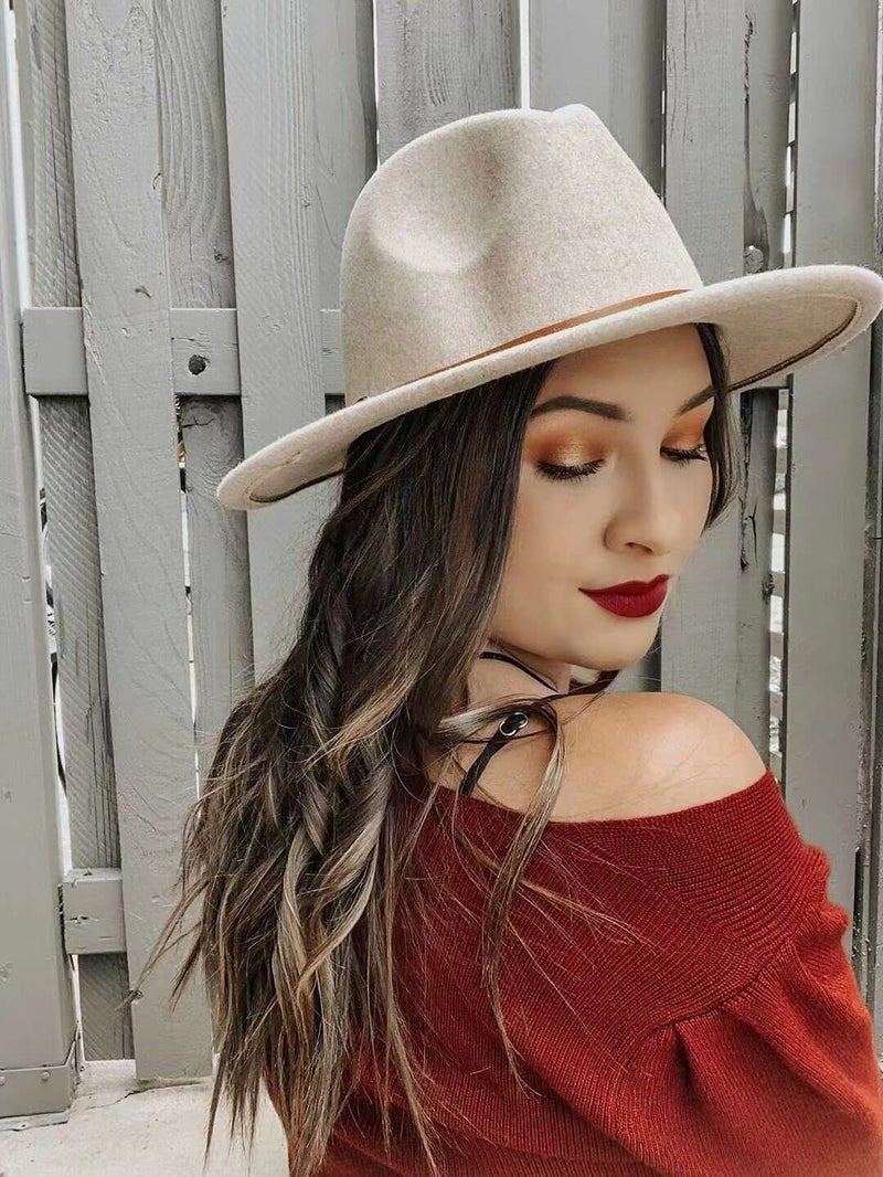 Lanzom Women Lady Retro Wide Brim Floppy Panama Hat Belt Buckle Wool Fedora Hat Fit Size 6 8/7-7 1/4 (X Belt-Beige, One Size) - Image 4