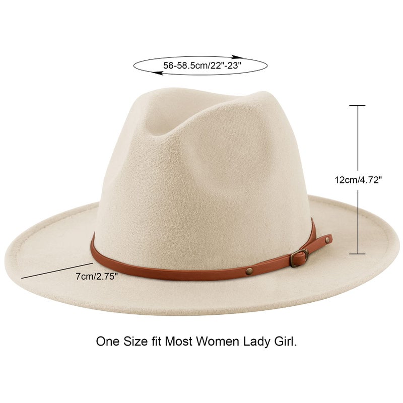 Lanzom Women Lady Retro Wide Brim Floppy Panama Hat Belt Buckle Wool Fedora Hat Fit Size 6 8/7-7 1/4 (X Belt-Beige, One Size) - Image 2