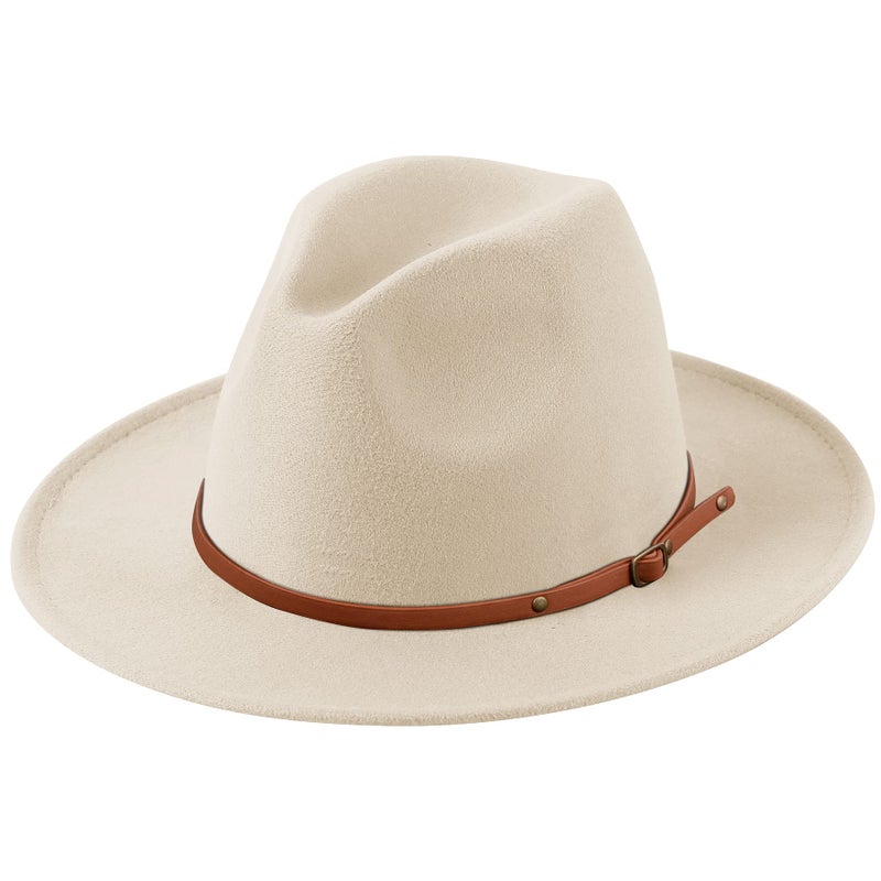 Lanzom Women Lady Retro Wide Brim Floppy Panama Hat Belt Buckle Wool Fedora Hat Fit Size 6 8/7-7 1/4 (X Belt-Beige, One Size) - Image 1