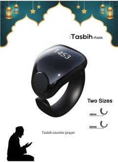 Generic Tasbih Smart Ring, Adjustable Ring Finger Counter with 2 Sizes (18/20mm), APP Support Digital Counter Prayer Reminder Rings, Waterproof 4 Digit Finger Counter Ring for Muslims (Black)  - Image 1