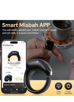 Generic Tasbih Smart Ring, Adjustable Ring Finger Counter with 2 Sizes (18/20mm), APP Support Digital Counter Prayer Reminder Rings, Waterproof 4 Digit Finger Counter Ring for Muslims (Black)  - Image 2