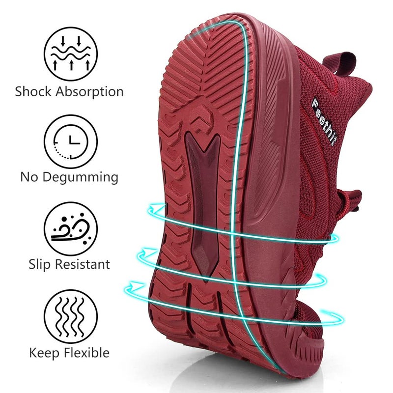 Feethit Slip on Sneakers for Men Casual Non Slip Lightweight Breathable Athletic Tennis Gym Walking Running Shoes Burgundy 12 - Image 5