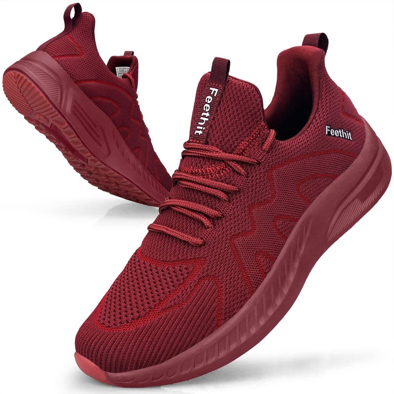 Feethit Slip on Sneakers for Men Casual Non Slip Lightweight Breathable Athletic Tennis Gym Walking Running Shoes Burgundy 12 - Image 1