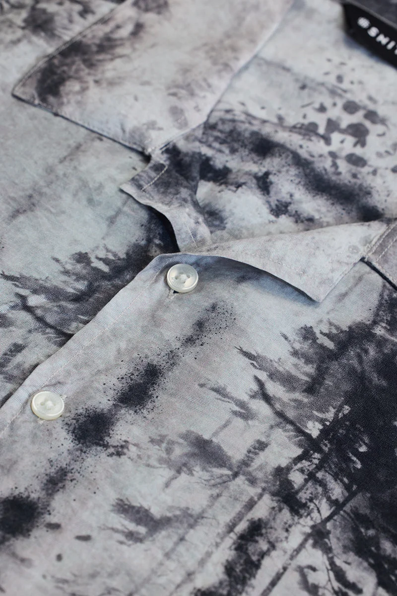 سنيتش Light Grey Abstract Half Sleeve Boxy Casual Shirt