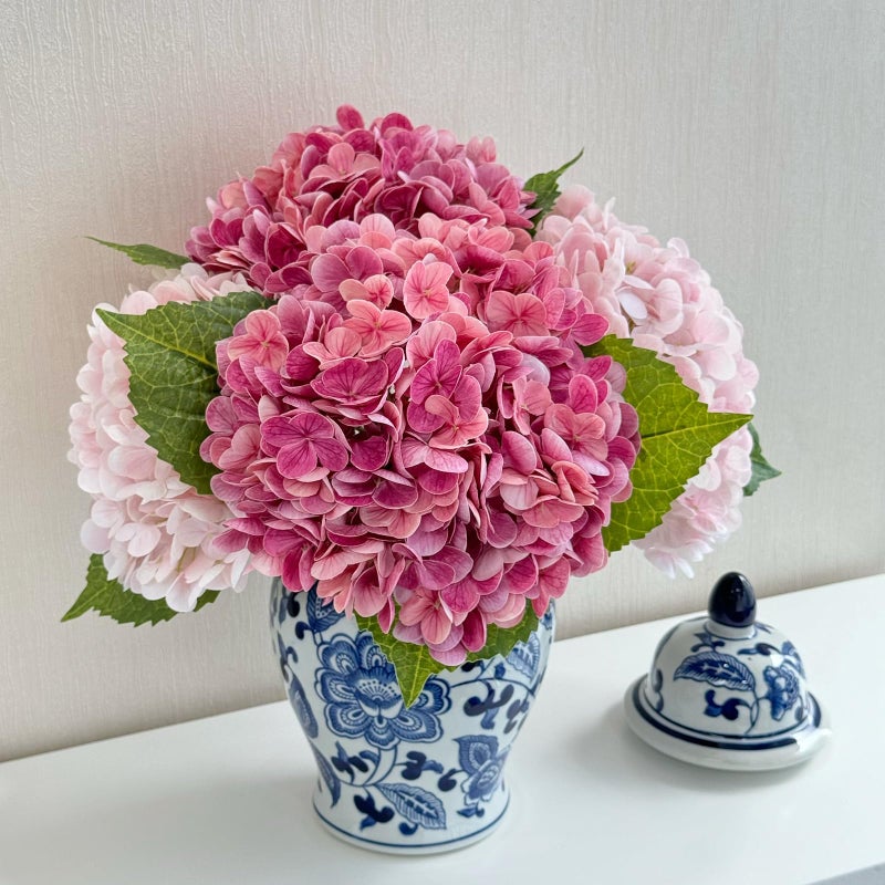 ZYTUYO 4 Pcs Real Touch MagentaPink Hydrangeas Artificial Flower 21 inches Realistic Faux Latex Hydrangeas Flower for Home Decor Kitchen Living Room Spring Table Wedding Xmas Arrangement - Image 2