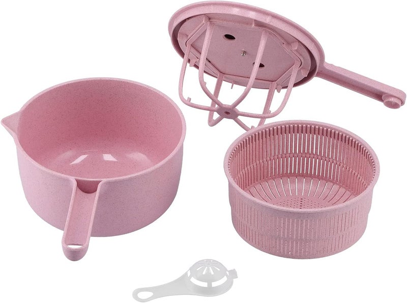 Household Vegetable Drainer, Manual Salad Spinner and Fruit Dryer, Kitchen Vegetable Washer with Removable Basket and Stirring Frame, Includes Egg Strainer for Left or Right Handed (Pink) - Image 1
