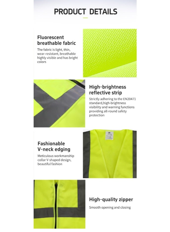 reflect tapes Fluorescent green vest Zipper style - Image 4