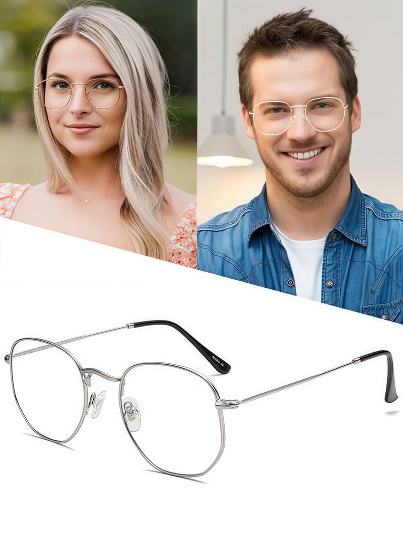 Metal Blue Light Glasses for men women Square Clear Lens eyeglasses Anti blue light blocking eye glasses for Reading Gaming Computer Phone Silver - Image 1