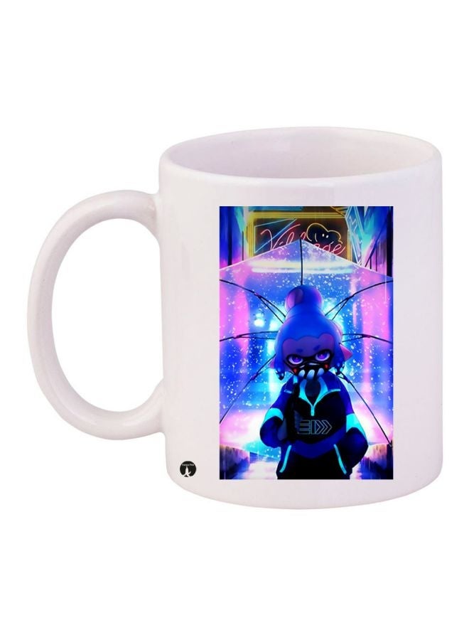 RYN Anime Printed Ceramic Coffee Mug White/Blue/Black 11ounce