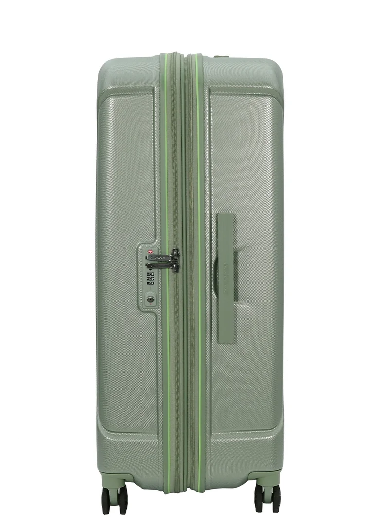 American Tourister Technum Suitcase, Check-In Size 77 cm / 28 inch, 4 Spinner Wheels, Hard Top, Polycarbonate, Urban Green|DuoSaf™ Security Zipper|Dual Tube Pull Handle|Expandable|TSA Lock - 3 Years International Warranty