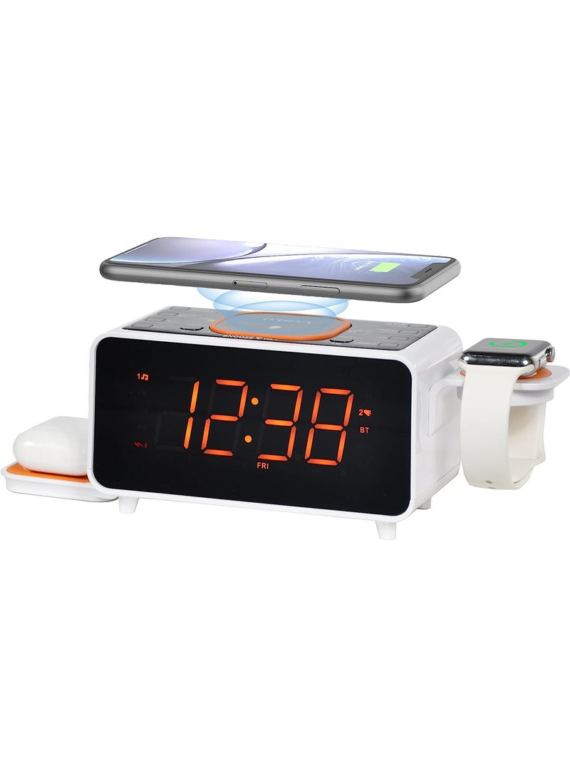 آي توما iTOMA مزدوجة اللاسلكية الشحن المنبه ساعة الراديو مع مكبر صوت بلوتوث، راديو FM، اثنين من منفذ USB، المنبه المزدوج، Snooze، ضوء الليل، التلقائي واليدوي ضئيل التحكم، 1.4 "عرض برتقالي - Image 2