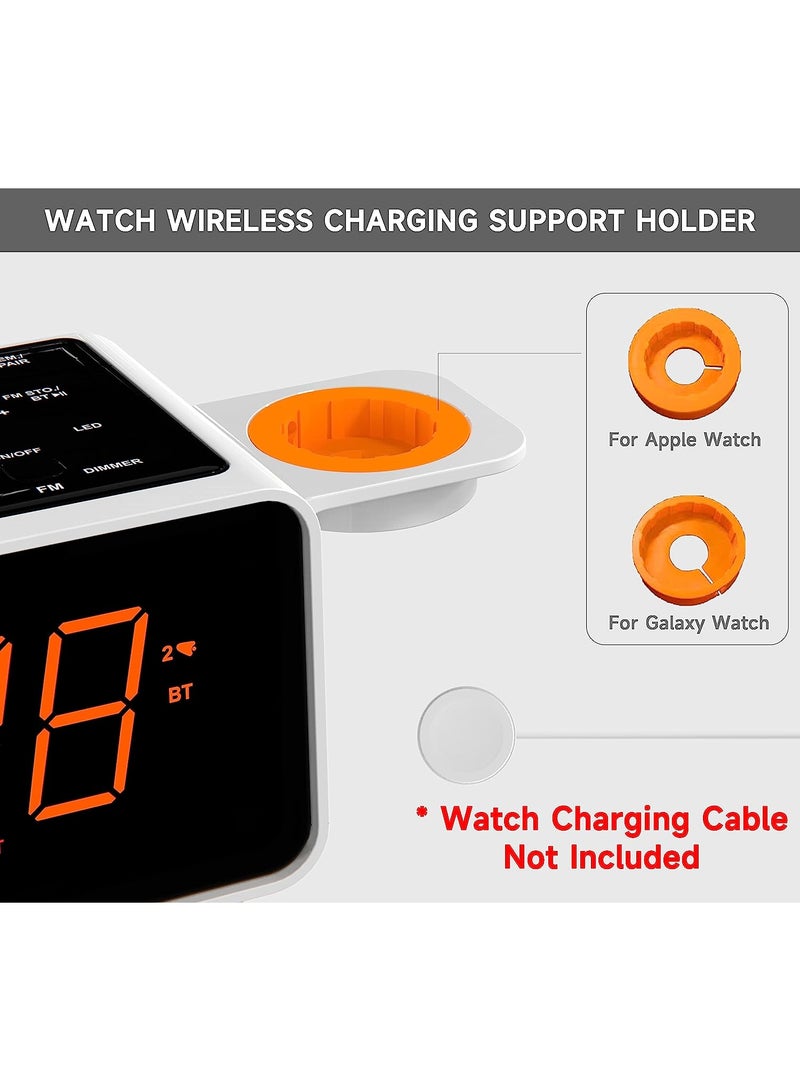 آي توما iTOMA مزدوجة اللاسلكية الشحن المنبه ساعة الراديو مع مكبر صوت بلوتوث، راديو FM، اثنين من منفذ USB، المنبه المزدوج، Snooze، ضوء الليل، التلقائي واليدوي ضئيل التحكم، 1.4 "عرض برتقالي - Image 5