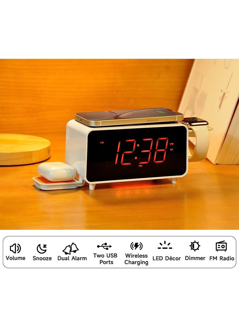 آي توما iTOMA مزدوجة اللاسلكية الشحن المنبه ساعة الراديو مع مكبر صوت بلوتوث، راديو FM، اثنين من منفذ USB، المنبه المزدوج، Snooze، ضوء الليل، التلقائي واليدوي ضئيل التحكم، 1.4 "عرض برتقالي - Image 3