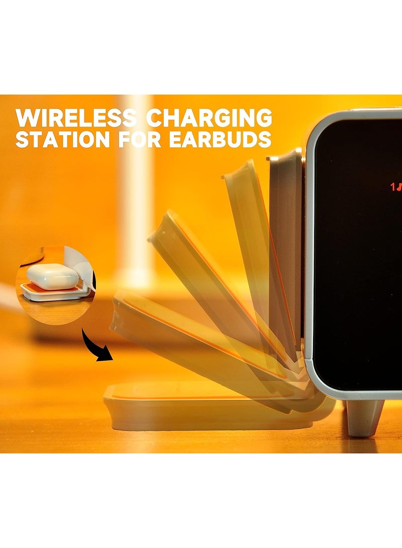 آي توما iTOMA مزدوجة اللاسلكية الشحن المنبه ساعة الراديو مع مكبر صوت بلوتوث، راديو FM، اثنين من منفذ USB، المنبه المزدوج، Snooze، ضوء الليل، التلقائي واليدوي ضئيل التحكم، 1.4 "عرض برتقالي - Image 4