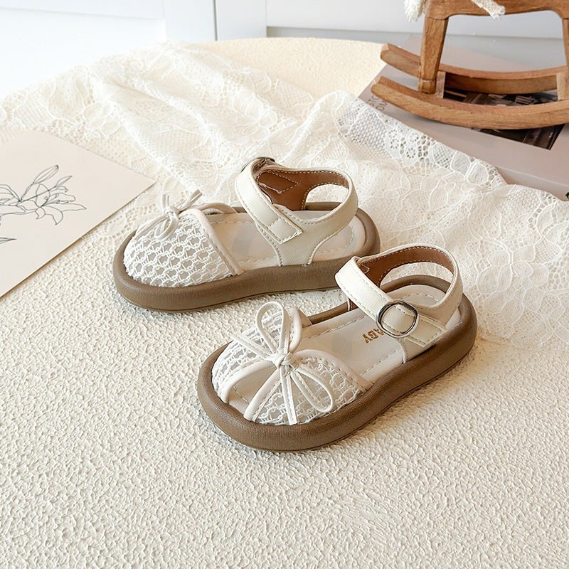 Girls'' Princess Sandals Summer New Style Mesh Breathable Soft-Soled Baby Bow Beach Shoes Children''s Non-Slip Shoes - Image 1