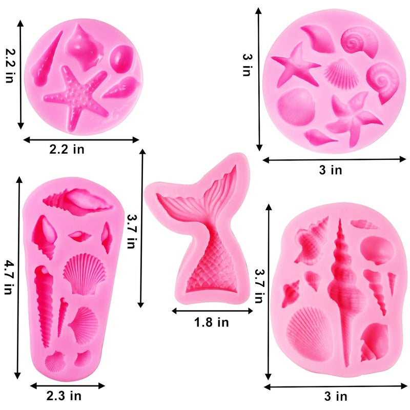 AIMEIKI Seashell Silicone Molds  AIMEIKI 5 Pack Marine Theme Cake Fondant Silicone Molds Seashell Conch Starfish Baking Molds for Decorating Cake Candy Chocolate DIY Craft Projects - Image 2