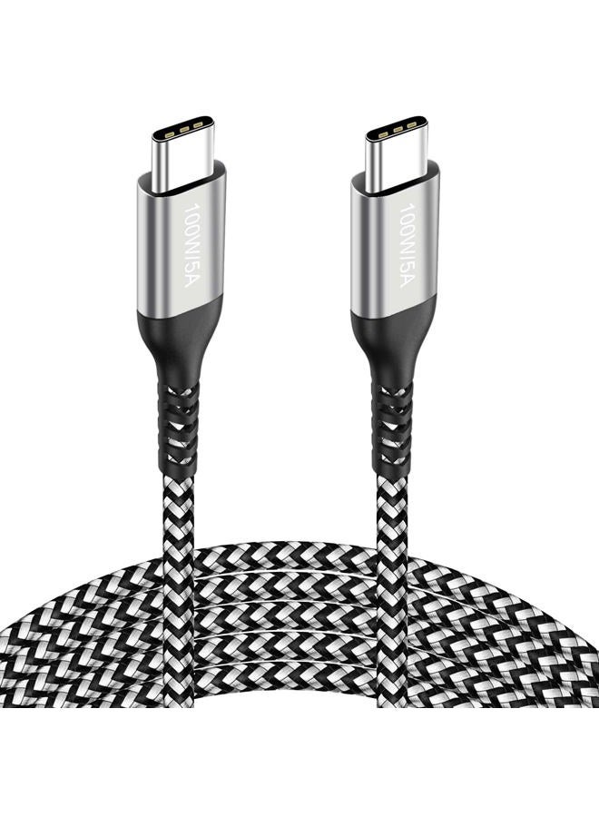 Grtoeud كابل USB-C إلى USB-C بطول 15 قدم 100 واط، شاحن سريع PD من نوع C 20 فولت/5 أمبير، كابل مضفر لجهاز MacBook Pro، iPad Pro/iPhone 15/15 Pro/15 Plus/15 Pro Max، Samsung Galaxy S23 S22 Note 20 10، OnePlus 9، PS5، أسود+أبيض - Image 1