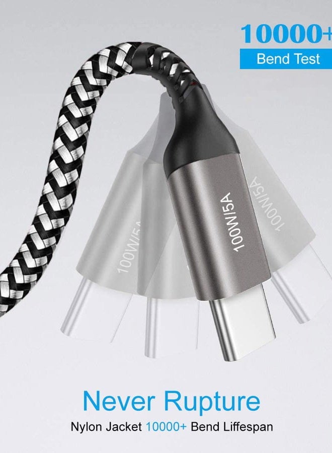 Grtoeud كابل USB-C إلى USB-C بطول 15 قدم 100 واط، شاحن سريع PD من نوع C 20 فولت/5 أمبير، كابل مضفر لجهاز MacBook Pro، iPad Pro/iPhone 15/15 Pro/15 Plus/15 Pro Max، Samsung Galaxy S23 S22 Note 20 10، OnePlus 9، PS5، أسود+أبيض - Image 5