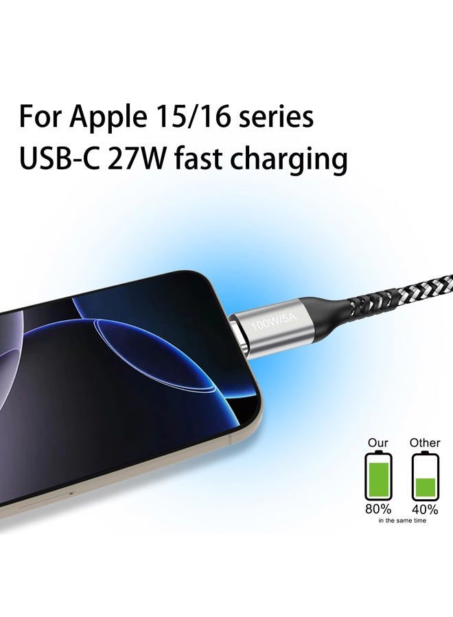 Grtoeud كابل USB-C إلى USB-C بطول 15 قدم 100 واط، شاحن سريع PD من نوع C 20 فولت/5 أمبير، كابل مضفر لجهاز MacBook Pro، iPad Pro/iPhone 15/15 Pro/15 Plus/15 Pro Max، Samsung Galaxy S23 S22 Note 20 10، OnePlus 9، PS5، أسود+أبيض - Image 3