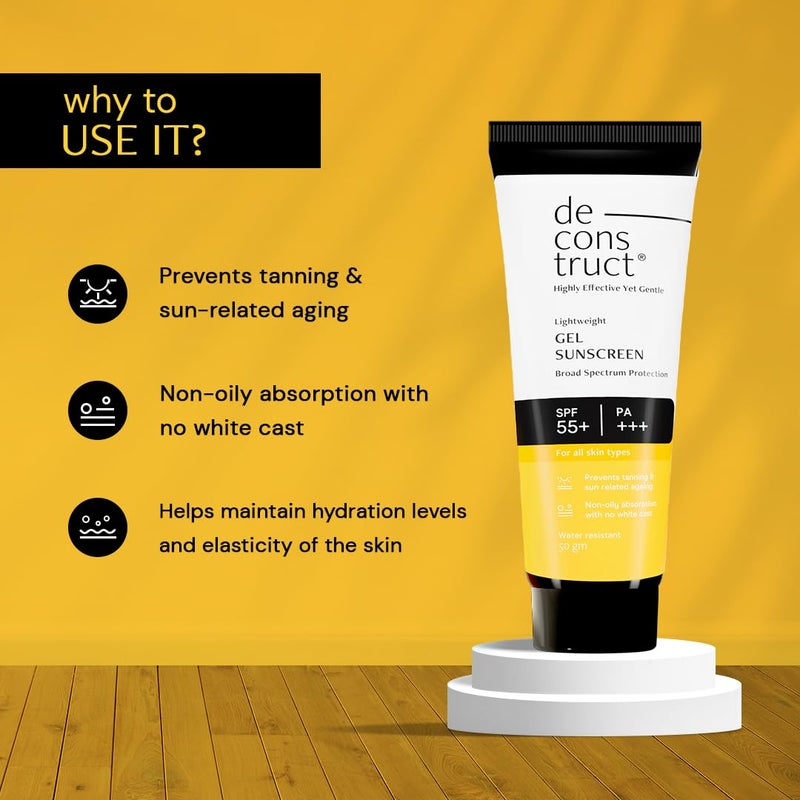 Deconstruct جل واقي الشمس ديكونستراكت SPF 50 و PA جل واقي الشمس للبشرة الدهنية والمختلطة والبشرة العادية طيف واسع من الحماية بدون أثر أبيض خفيف الوزن 50 جرام - Image 2