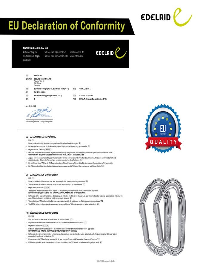 Edelrid Bulletproof Straight Climbing Carabiner II - Heavy-Duty Gear for Rock Climbing, Rappelling, and Mountaineering : 27KN (EN 12275) " - Image 4