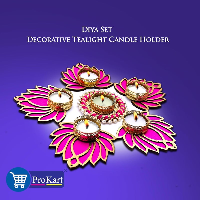 Prokart ProKart Premium Pink Lotus Wooden Chudi Diya Rangoli with Moti Beads Centre Diya Decoration for Diwali Dashera Rangoli Pooja Decorations Festival Wedding Decorations Pink Pack of 6  - Image 5