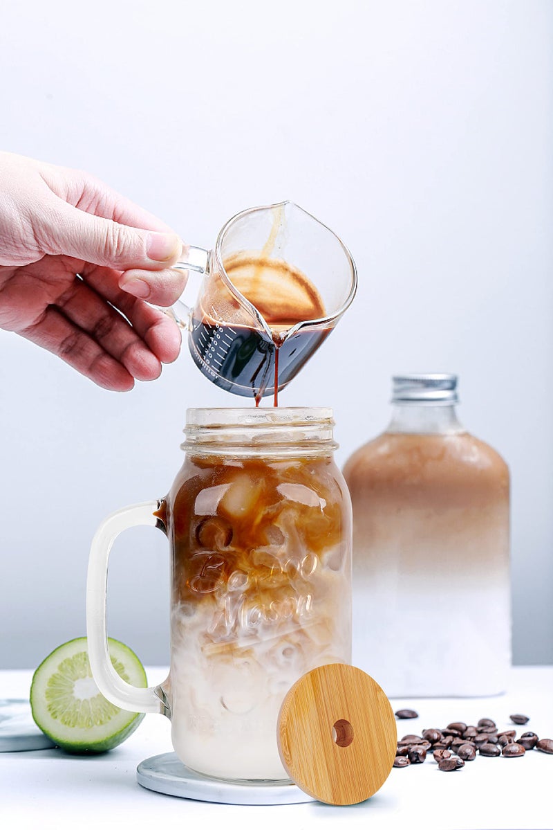 ANOTION Mason Jar with Lid and Straw, 24 oz Regular Mouth Mason Jars with Handle Drinking Glasses Tumbler Reusable Cups Smoothie Water Bottles for Iced Coffee (Classic 2 cups Style) - Image 3