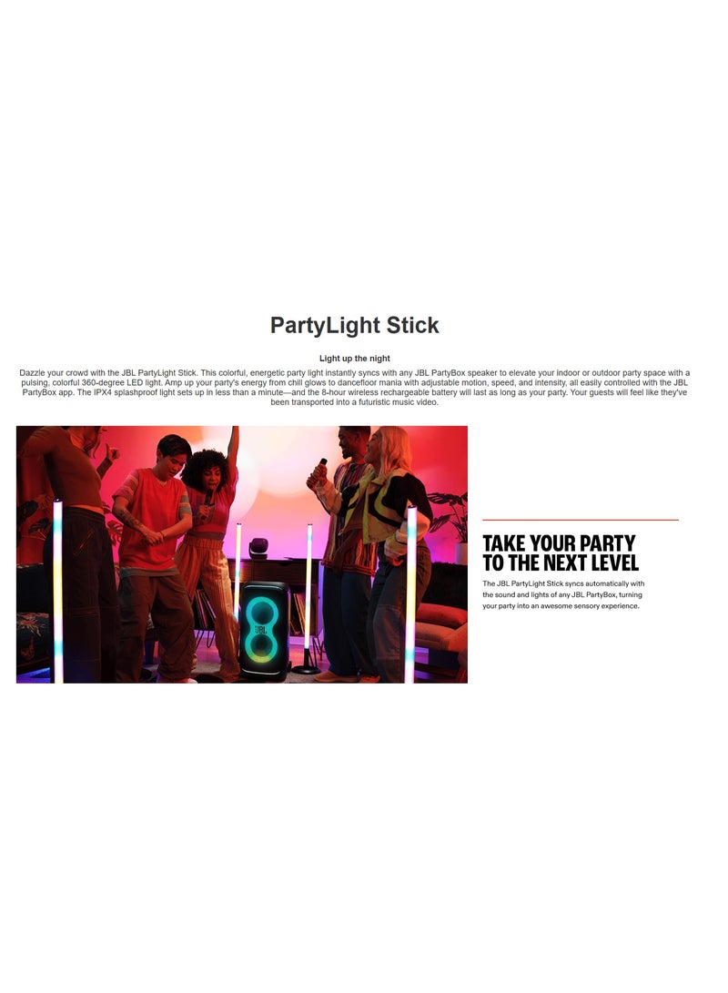JBL PartyLight Stick RGB – 183 LED 360° Bluetooth Party Light, 10W, 8-Hour Battery, IPX4 Splash-Proof, Sync with PartyBox or Standalone - Image 4