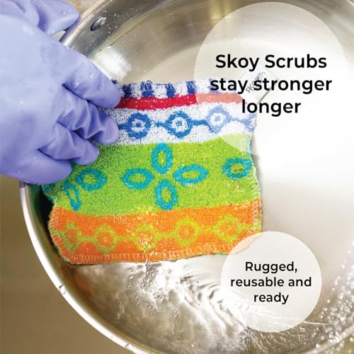 Skoy Scrub, 2-pack Reusable, Non-Scratching Dish Scrubber for Kitchen and Household Cleaning, Planet-Friendly, Dishwasher Safe Soft Scrub, Assorted Colors and Designs - Image 2